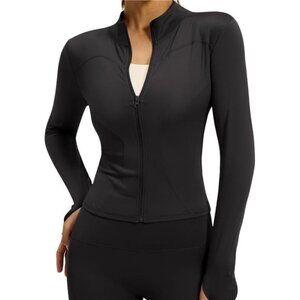 Womens Athletic Jacket Full Zip Lightweight Long Sleeve Workout Jacket Thumb Hol
